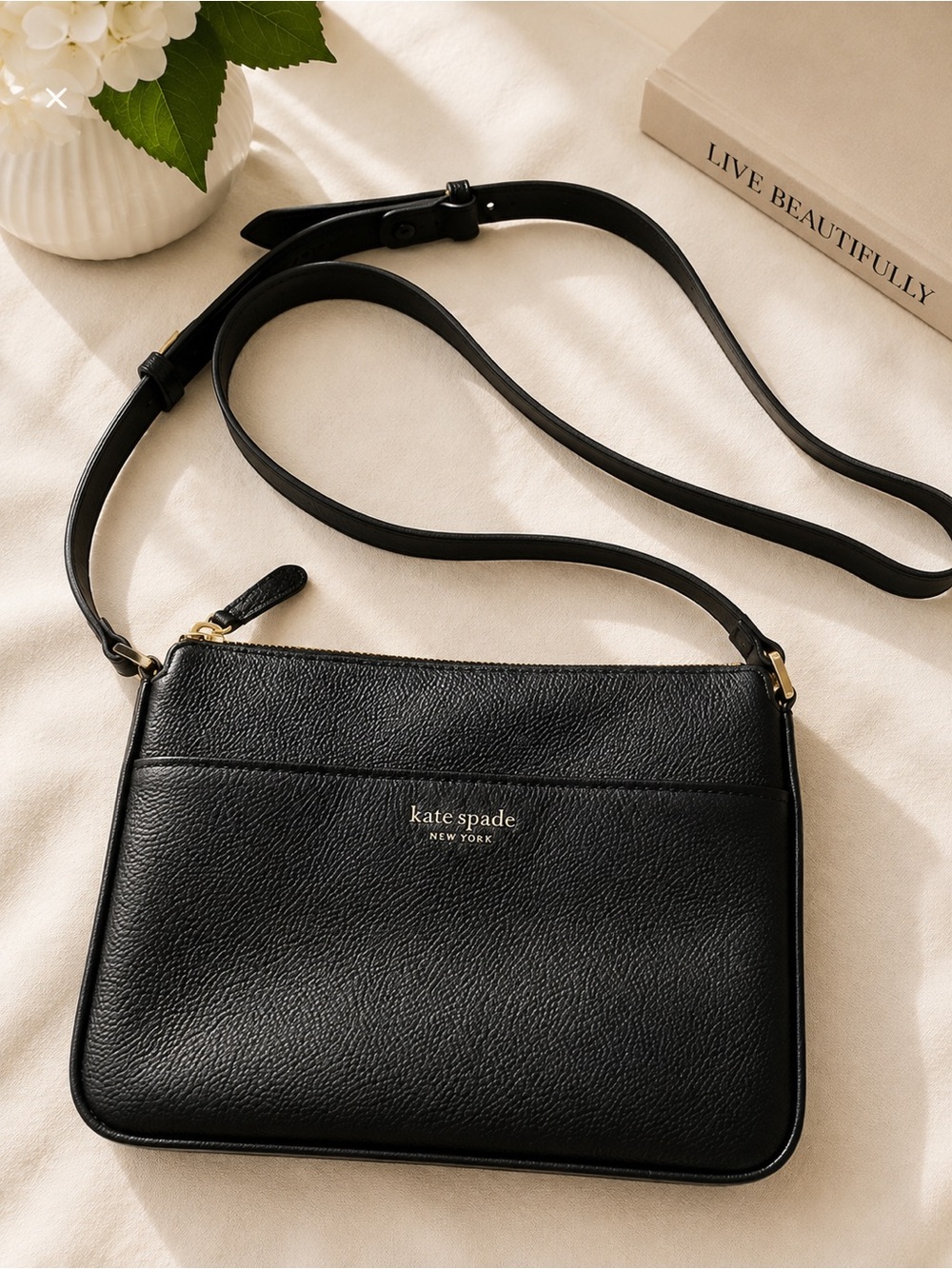Kate Spade Black Pebbled Leather Crossbody Bag Classic Everyday Purse